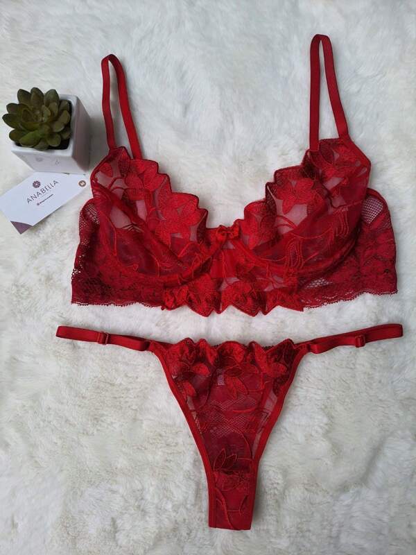 Conjunto Lingerie Tule Bordado BS2007