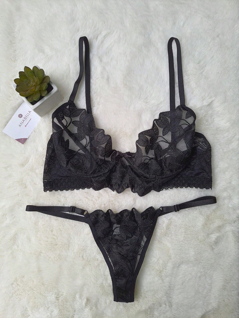 Conjunto Lingerie Tule Bordado BS2007